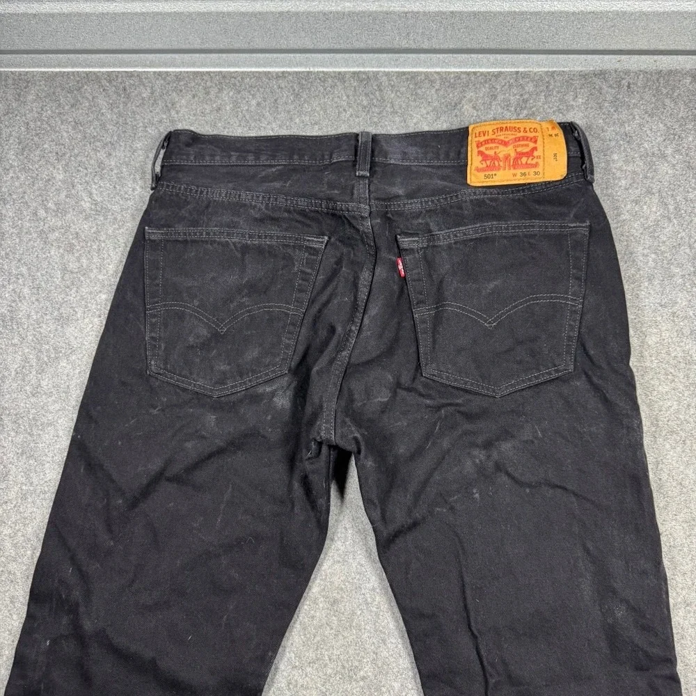 Levis 501 Original Fit Mens Black Straight Leg Button Fly Jeans 36x30 Faded Work